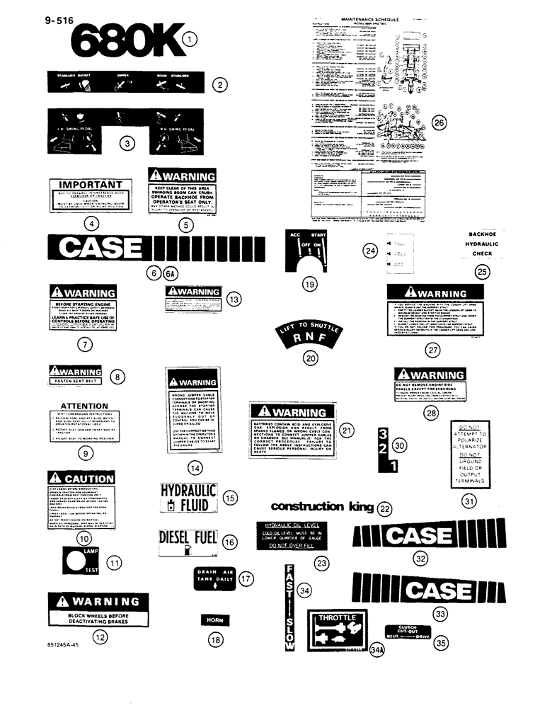 Схема запчастей Case 680K - (9-516) - DECALS (09) - CHASSIS/ATTACHMENTS