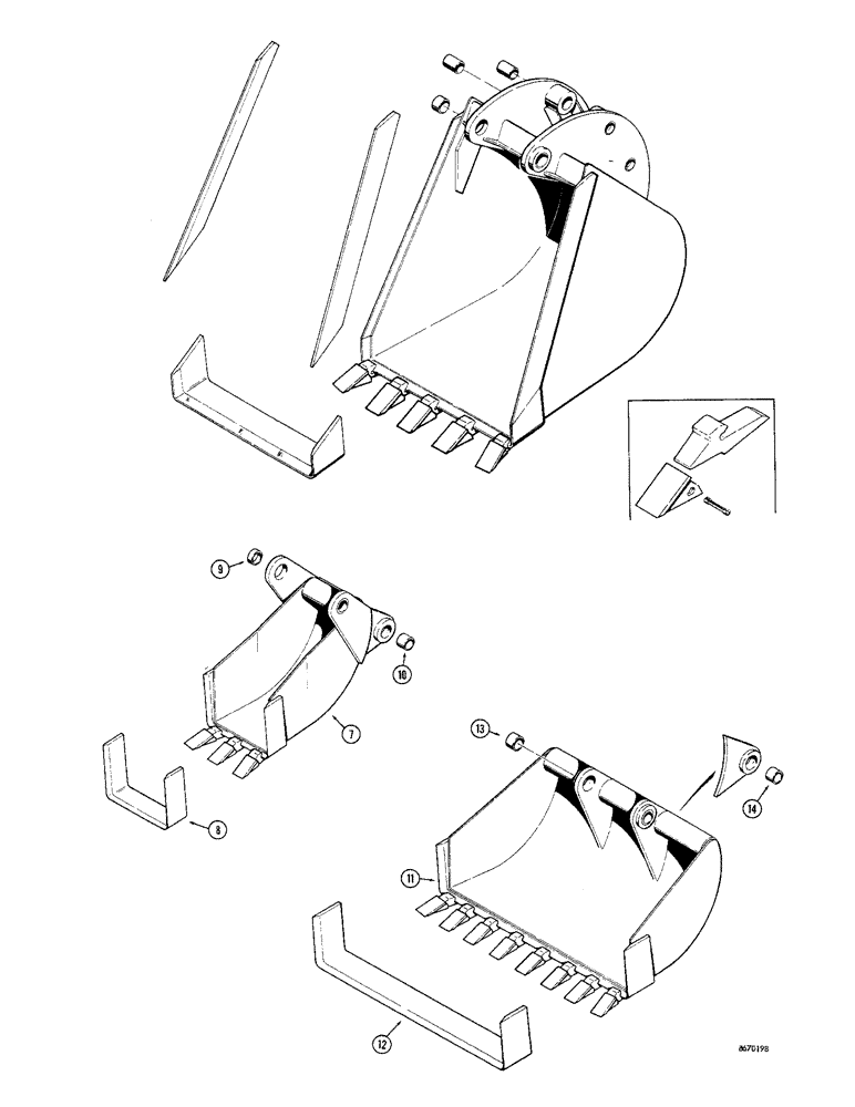 Схема запчастей Case 680CK - (168) - BACKHOE BUCKETS (OPTIONAL TYPES), TRENCHING BUCKETS (MACHINERY ITEM) (84) - BOOMS, DIPPERS & BUCKETS