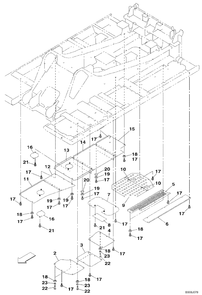 Схема запчастей Case CX800B - (09-05) - UPPERSTRUCTURE LOWER PANELS (09) - CHASSIS