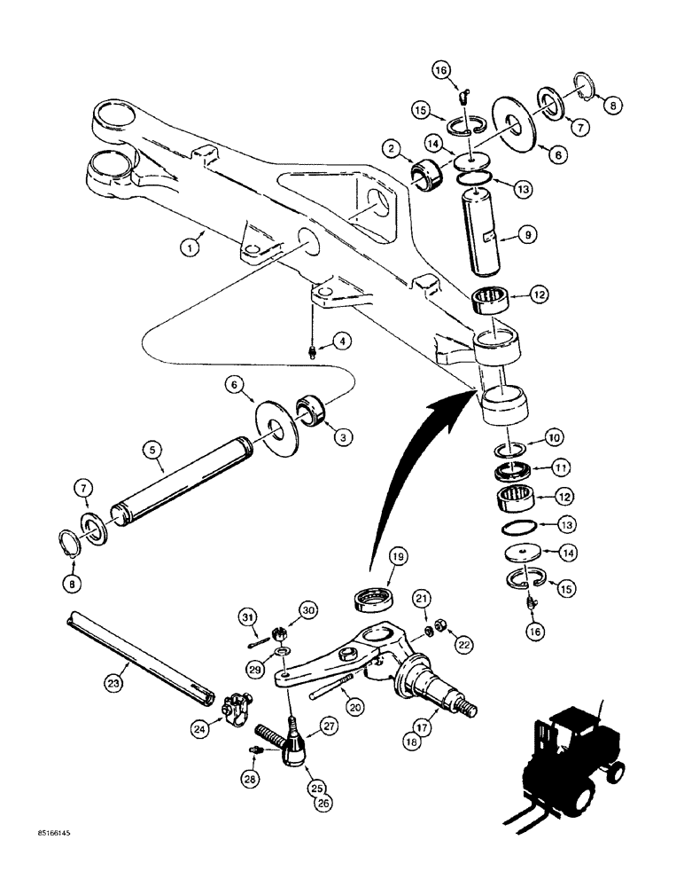 Схема запчастей Case 584E - (5-14) - REAR AXLE AND SPINDLES, TWO WHEEL DRIVE MODELS (05) - STEERING