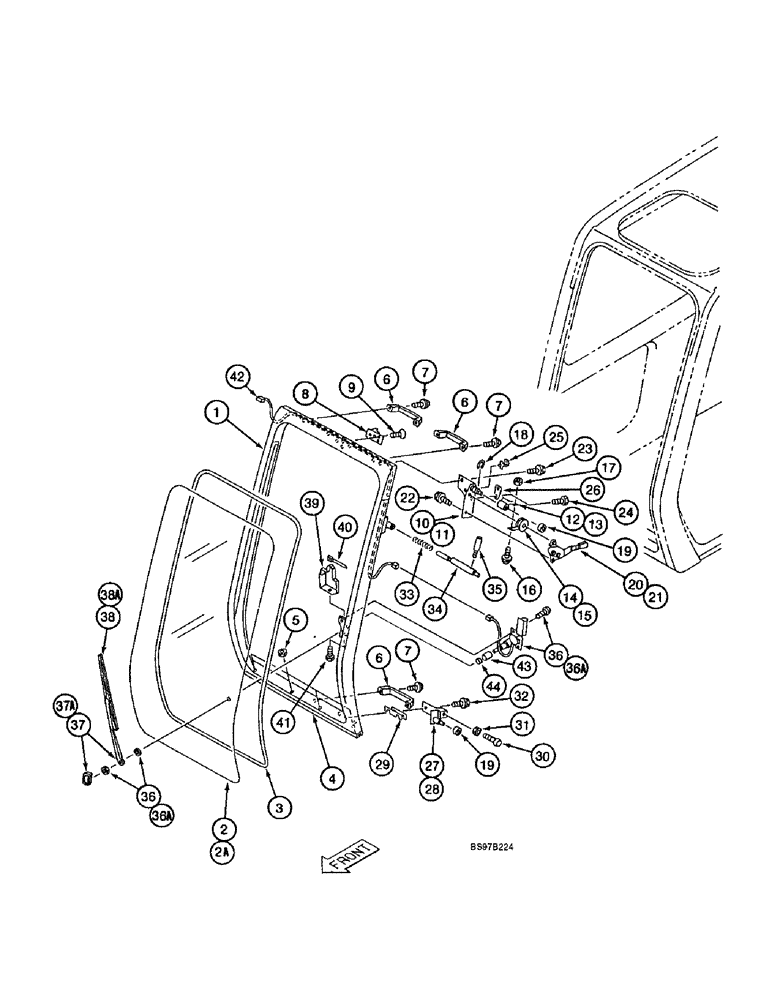 Схема запчастей Case 9040B - (9-074) - CAB FRONT WINDOW ASSEMBLY (09) - CHASSIS