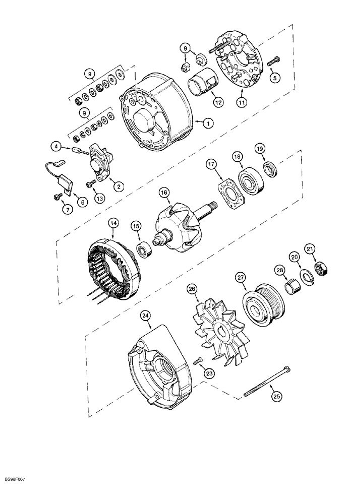 Схема запчастей Case 650G - (4-04) - ALTERNATOR - A187873 - 65 AMPERE (MODELS WITHOUT CAB) (04) - ELECTRICAL SYSTEMS