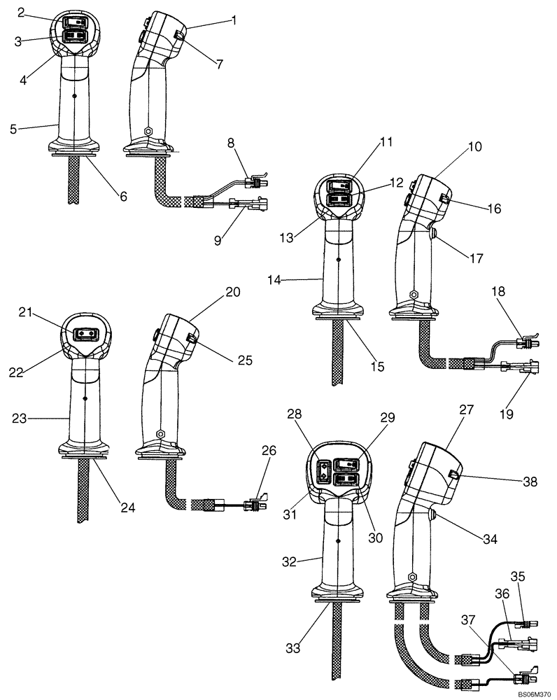 Схема запчастей Case 445CT - (04-16B) - CONTROLS, LEFT HAND - HANDLE; IF USED, SEE ADAPTER, REF 5 (04) - ELECTRICAL SYSTEMS