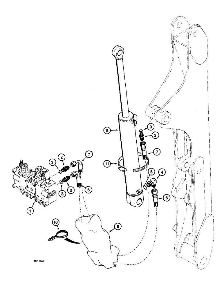 Схема запчастей Case 660 - (8-048) - BACKHOE DIPPER CYLINDER HYDRAULIC CIRCUIT - D125 BACKHOE, PRIOR TO BACKHOE SERIAL NUMBER JAF0218189 (08) - HYDRAULICS