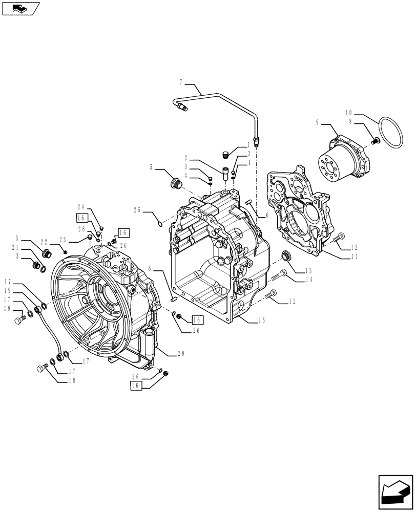 Схема запчастей Case 590SN - (21.112.01) - VAR - 423058 - STANDARD TRANSMISSION - HOUSING - 2WD (21) - TRANSMISSION