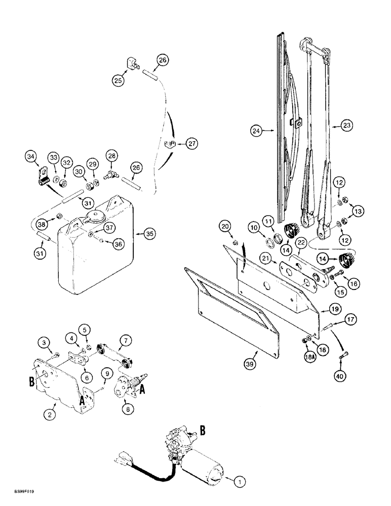 Схема запчастей Case 621B - (4-54) - FRONT WIPER (04) - ELECTRICAL SYSTEMS