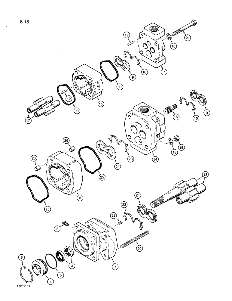 Схема запчастей Case 621 - (8-18) - EQUIPMENT AND STEERING PUMP, L127270 (08) - HYDRAULICS