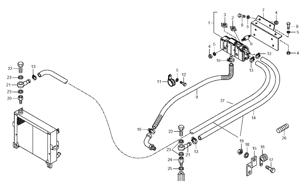 Схема запчастей Case 330 - (04A00020610[01]) - ENGINE COOLING SYSTEM - PIPING (01) - ENGINE