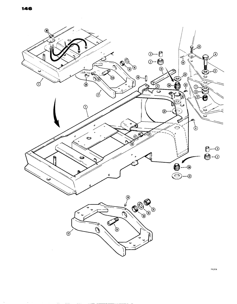 Схема запчастей Case W14 - (146) - REAR FRAME AND TRUNNION (09) - CHASSIS