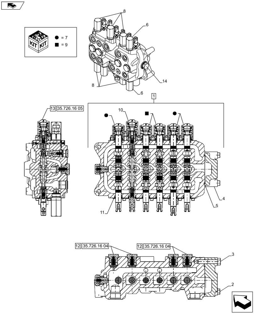 Схема запчастей Case 590SN - (35.726.16[01]) - BACKHOE CONTROL VALVE, 6-SPOOL, COMPONENTS, W/ STANDARD DIPPER, W/ 2 LEVER CONTROLS - C7373 (35) - HYDRAULIC SYSTEMS