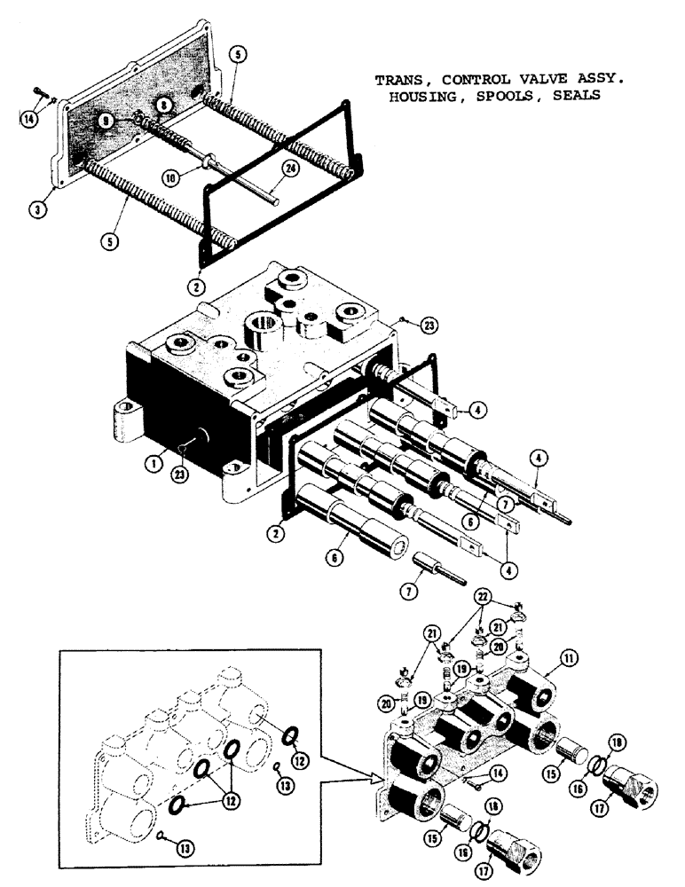 Схема запчастей Case 1000C - (334) - TRANSMISSION CONTROL VALVE ASSEMBLY, HOUSING COVERS, SPOOLS, SPRINGS, SEALS (03) - TRANSMISSION