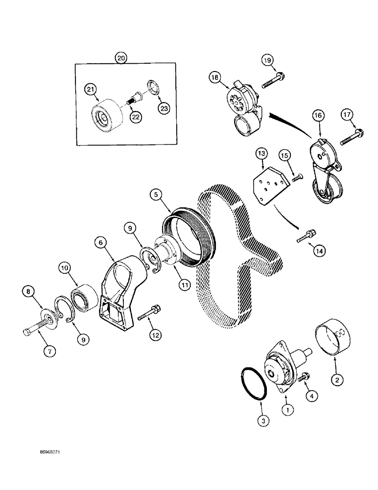 Схема запчастей Case 1150E - (2-002) - WATER PUMP SYSTEM, 6T-590 ENGINE (02) - ENGINE