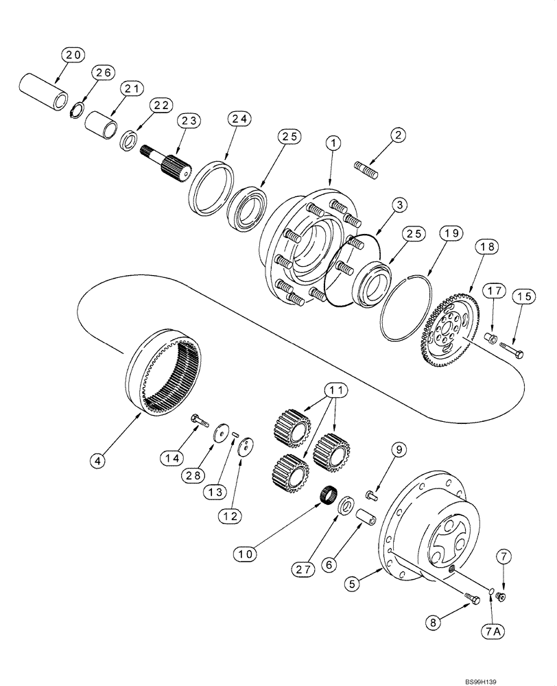 Схема запчастей Case 586G - (06-62) - AXLE, FRONT DRIVE - PLANETARY (06) - POWER TRAIN