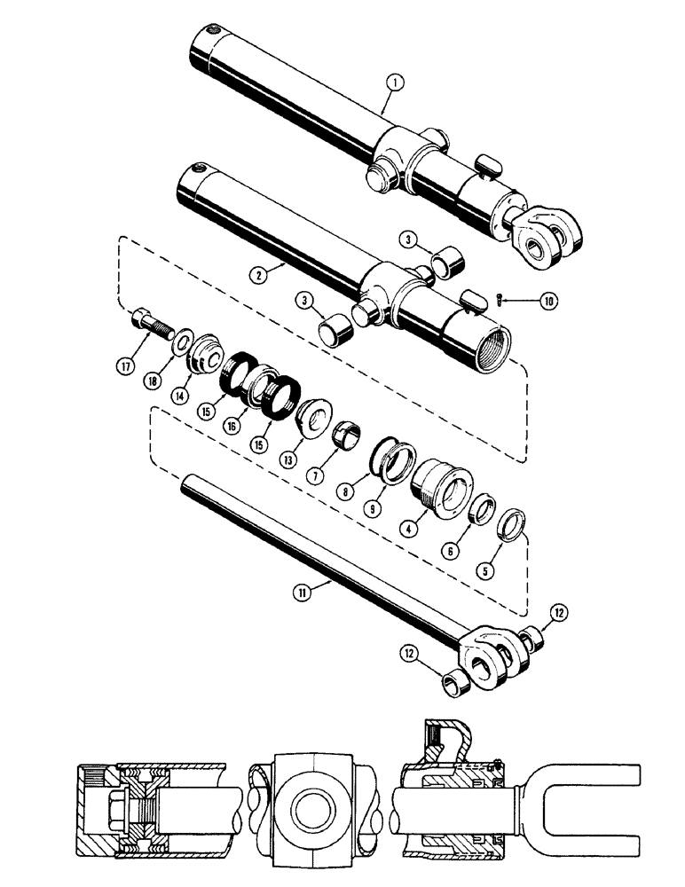 Схема запчастей Case 33 - (332) - G32146 DIPPER EXT CYL,3-1/2"DIA. CYL W/25-1/2"STROKE W/SOLID OUTER WIPER&SPLIT INNER WIPER USED W/2 