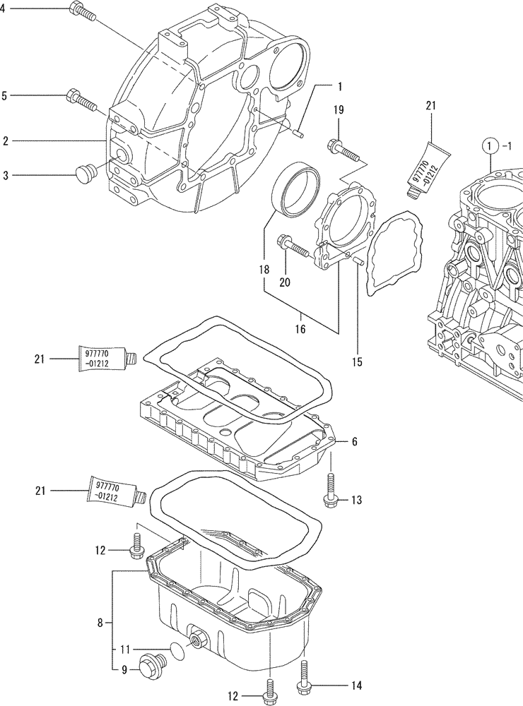 Схема запчастей Case CX36B - (08-003) - FLYWHEEL HOUSING & OIL SUMP (10) - ENGINE