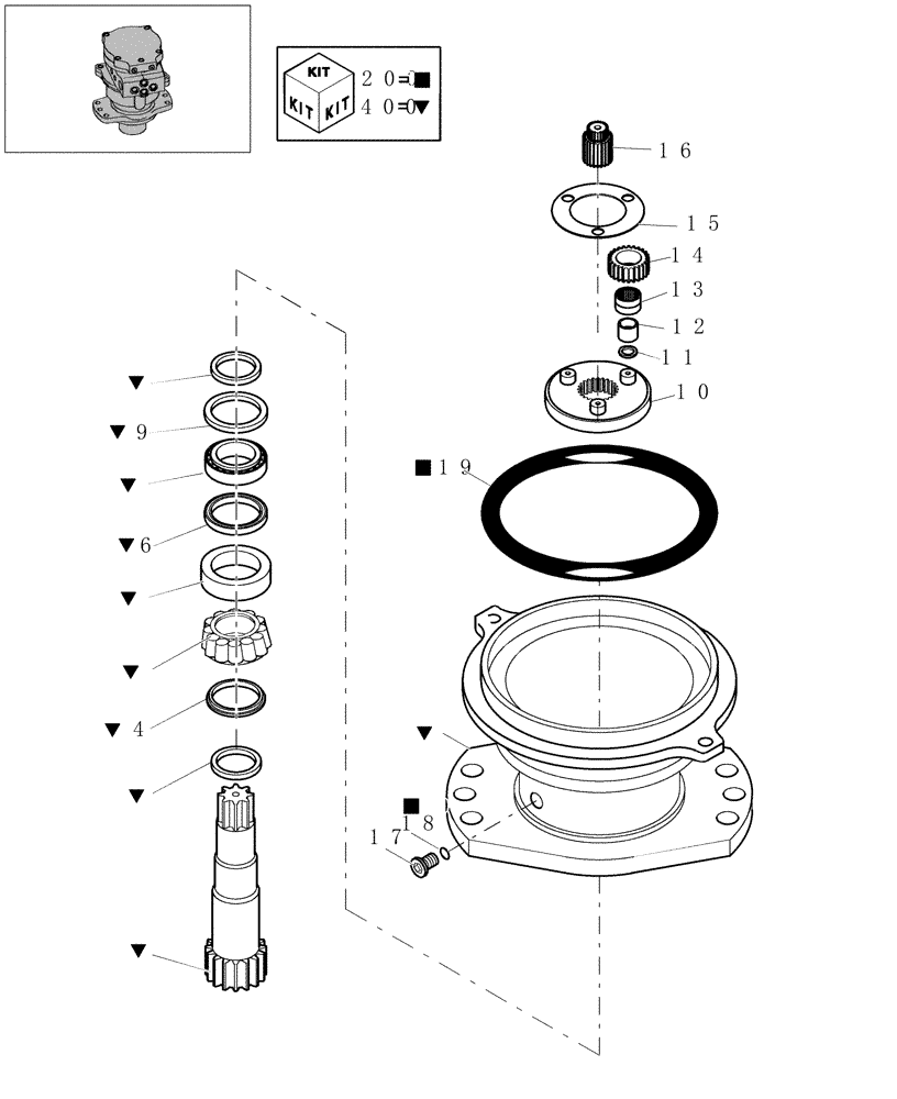 Схема запчастей Case CX27B - (1.040A[02]) - SLEW MOTOR - COMPONENTS (01) - Section 1