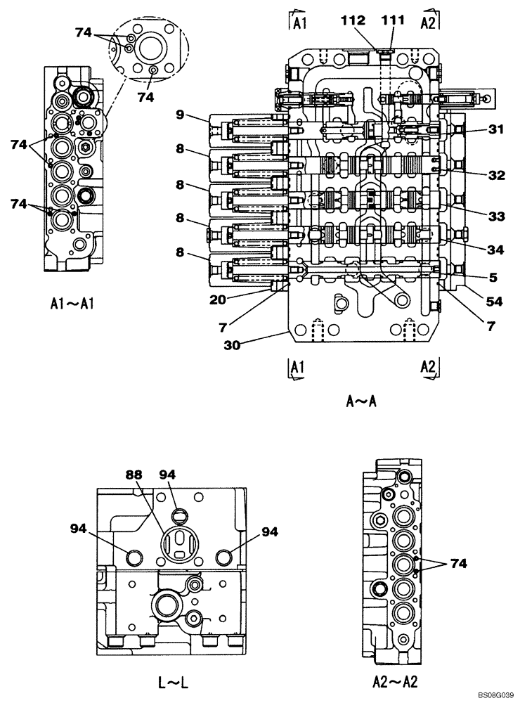 Схема запчастей Case CX240BLR - (08-062) - KBJ12711 VALVE ASSY - CONTROL (08) - HYDRAULICS