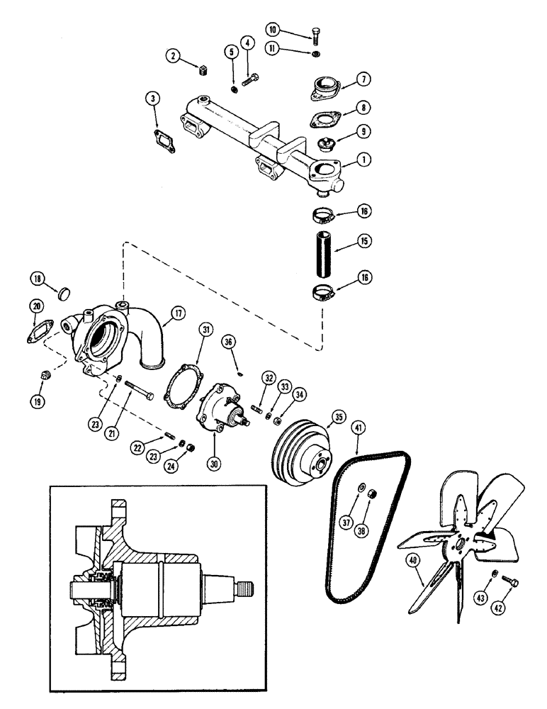 Схема запчастей Case 300C - (012) - WATER PUMP AND ATTACHING PARTS, (336B) DIESEL ENGINE, WITHOUT TURBO-CHARGER (02) - ENGINE