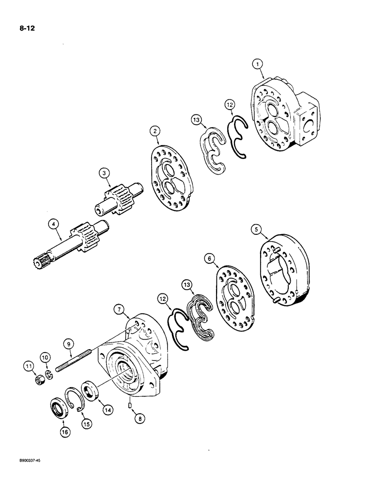 Схема запчастей Case 1085C - (8-012) - ARM AND SWING PUMP ASSEMBLY (08) - HYDRAULICS