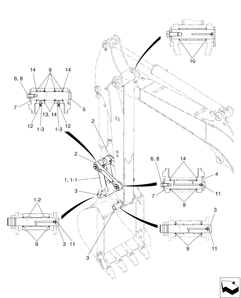 Схема запчастей Case CX50B - (03-014) - ARM GROUP (84) - BOOMS, DIPPERS & BUCKETS