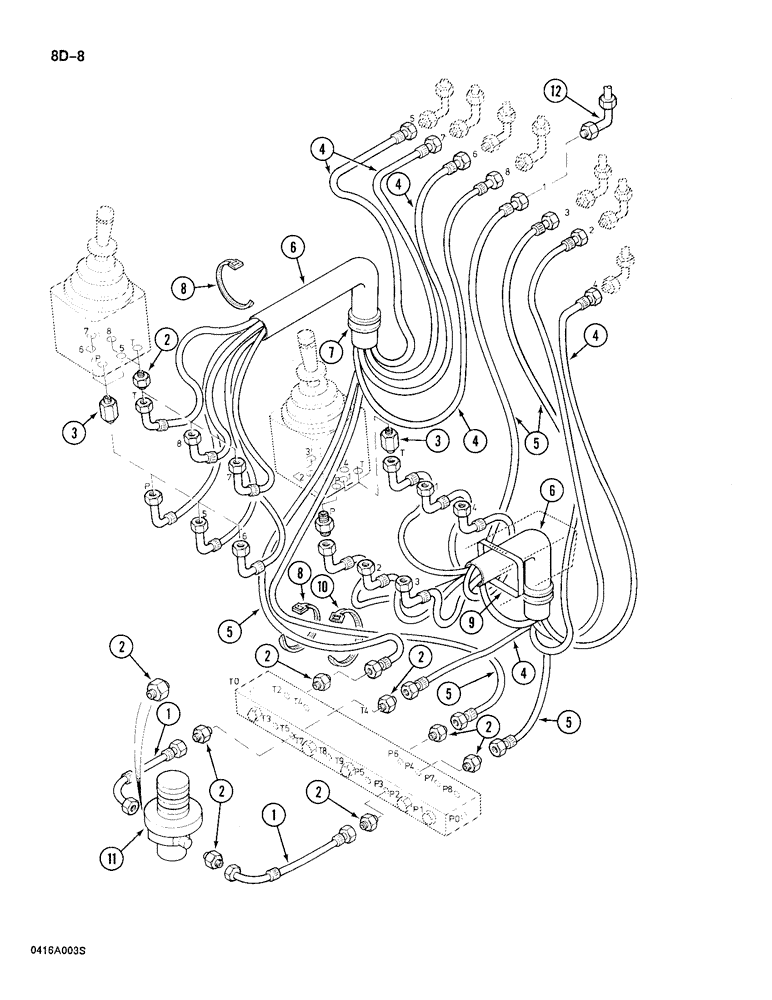 Схема запчастей Case 688 - (8D-08) - HYDRAULIC CONTROL CIRCUIT, MANIFOLD TO HAND CONTROL VALVES, PIN FROM 11645 AND AFTER (08) - HYDRAULICS