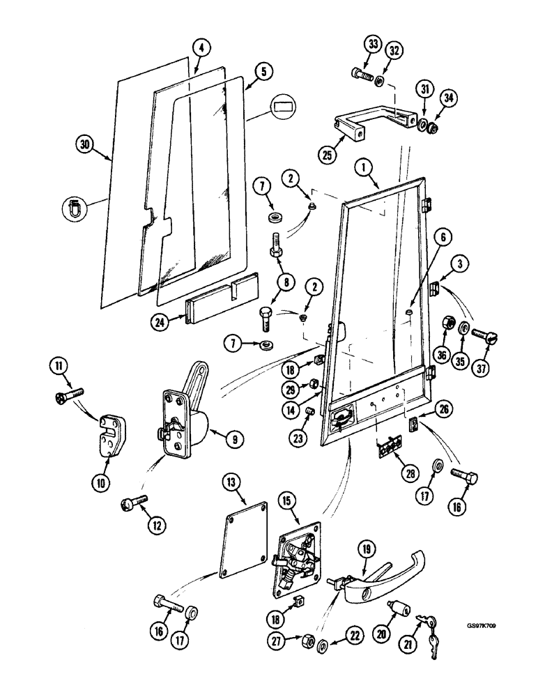 Схема запчастей Case 220B - (9-098) - CAB DOOR (09) - CHASSIS