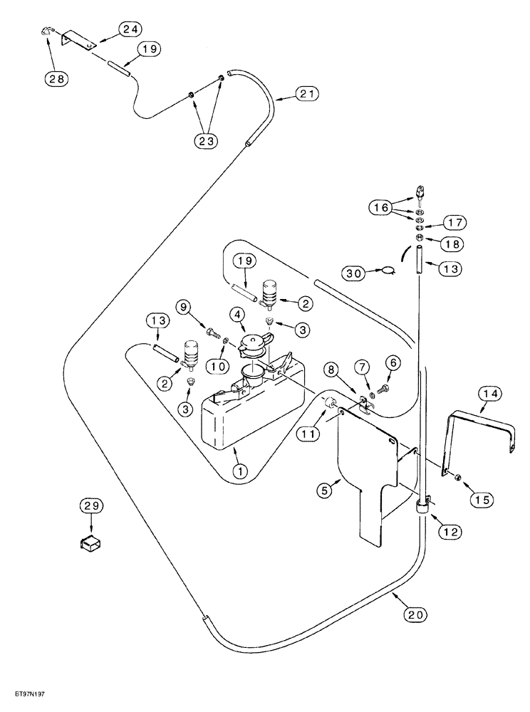 Схема запчастей Case 580SL - (9-126) - WINDSHIELD WASHERS, FRONT AND REAR (09) - CHASSIS/ATTACHMENTS