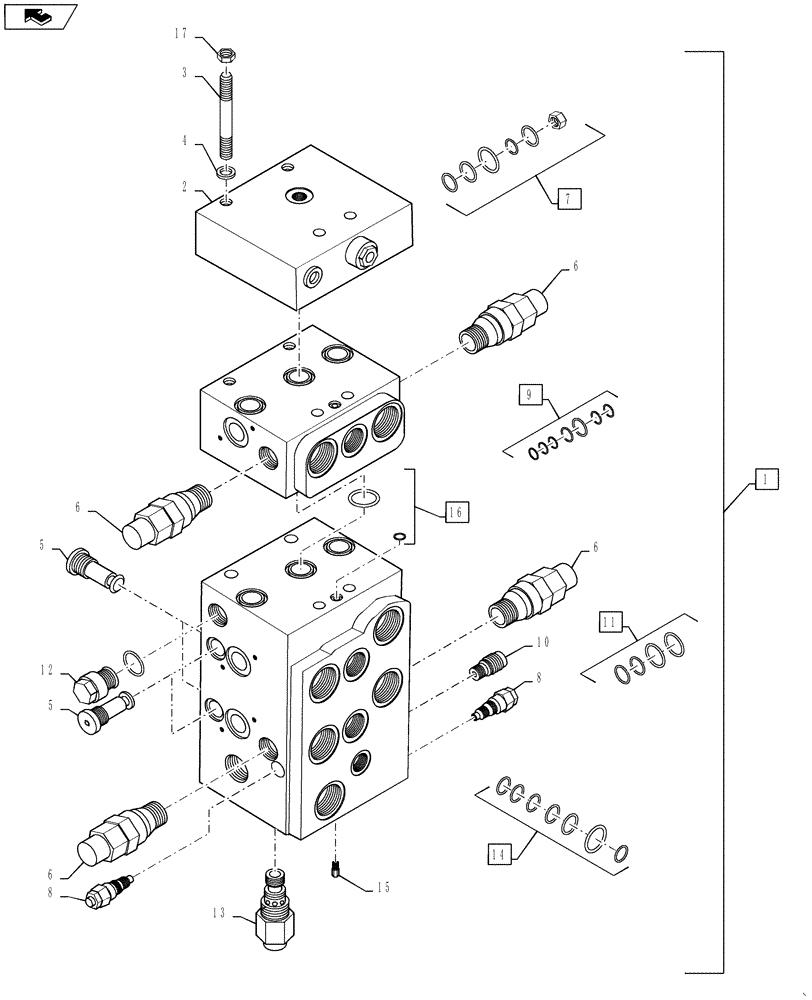 Схема запчастей Case 521F - (35.357.03) - SPOOL VALVE ASSEMBLY, TWO AND THREE SPOOL, Z-BAR AND XR/LR (35) - HYDRAULIC SYSTEMS