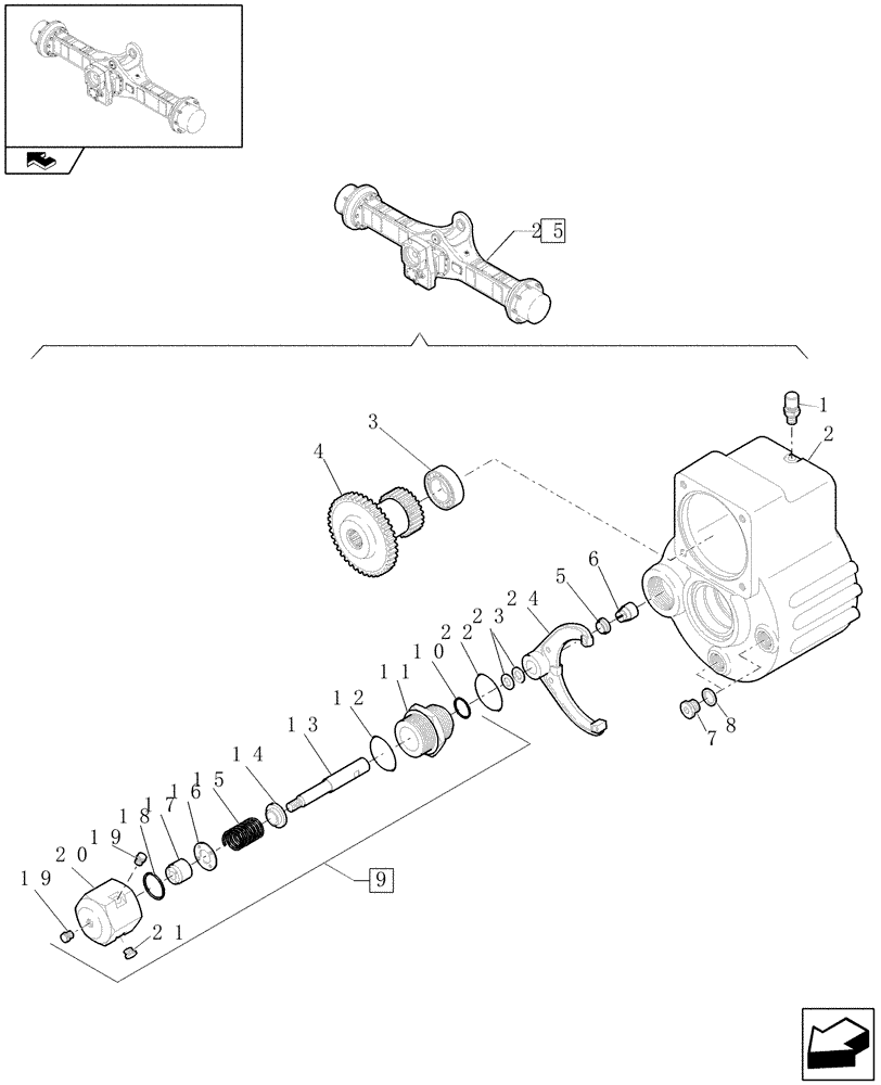 Схема запчастей Case 221E - (077[06]) - 35KM/H REAR AXLE (HIGH SPEED): GEARBOX (05) - REAR AXLE