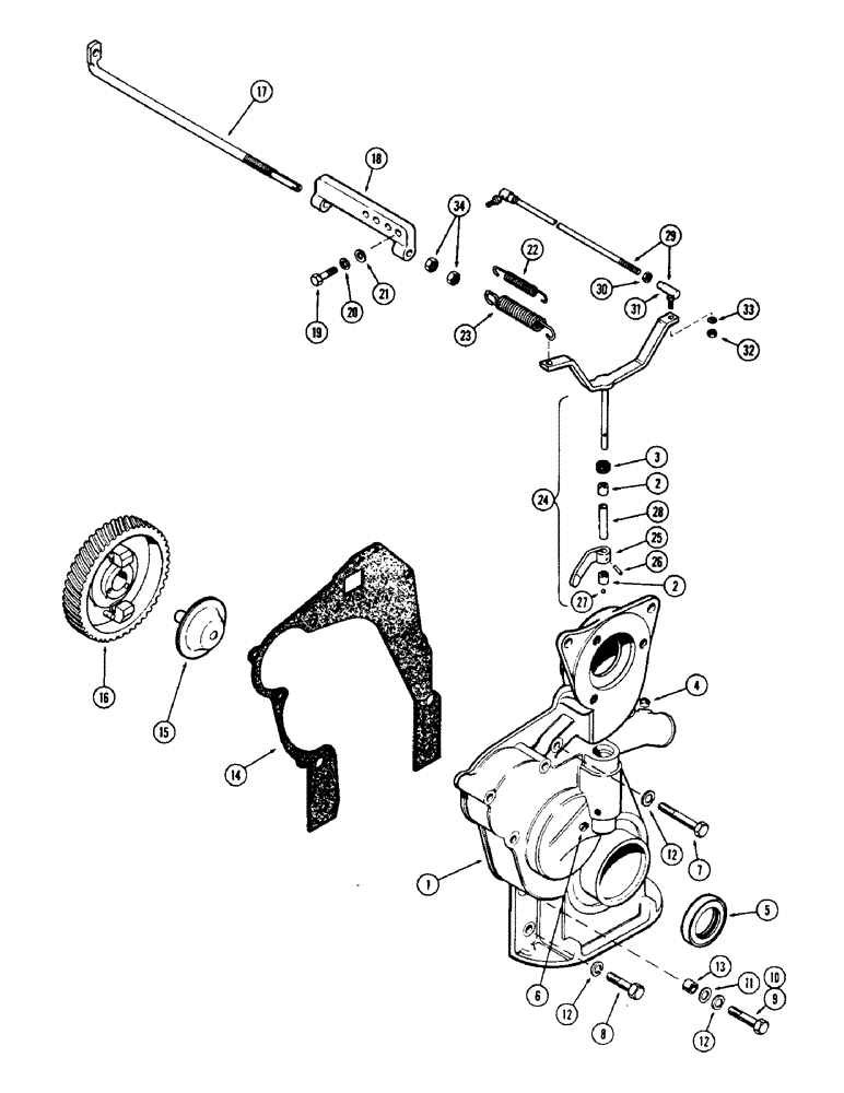 Схема запчастей Case 310G - (044) - GOVERNOR AND TIMING GEAR COVER, (148B) SPARK IGNITION ENGINE (01) - ENGINE