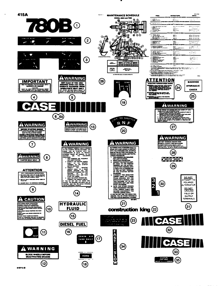 Схема запчастей Case 780B - (415A) - DECAL KIT, USED ON MODELS WITH BROWN AND TAN COLOR SCHEME (09) - CHASSIS/ATTACHMENTS