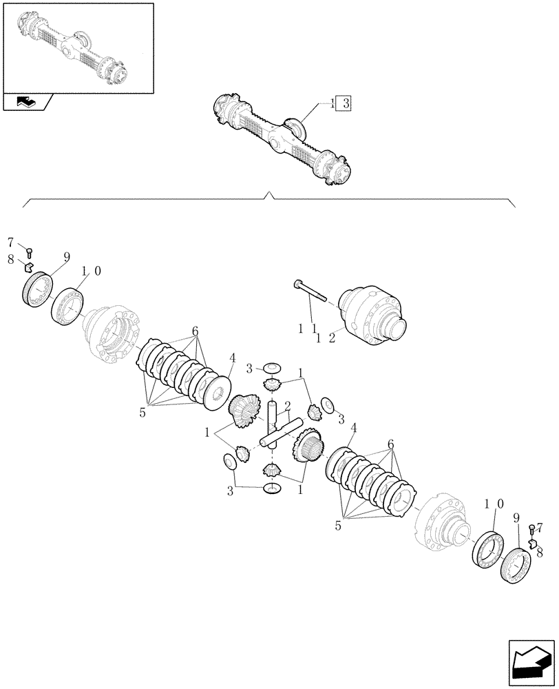 Схема запчастей Case 321E - (076/01[05]) - 20 / 35 KM/H (HIGH SPEED) FRONT RIGID AXLE: SELF-LOCKING DIFFERENTIAL (04) - FRONT AXLE