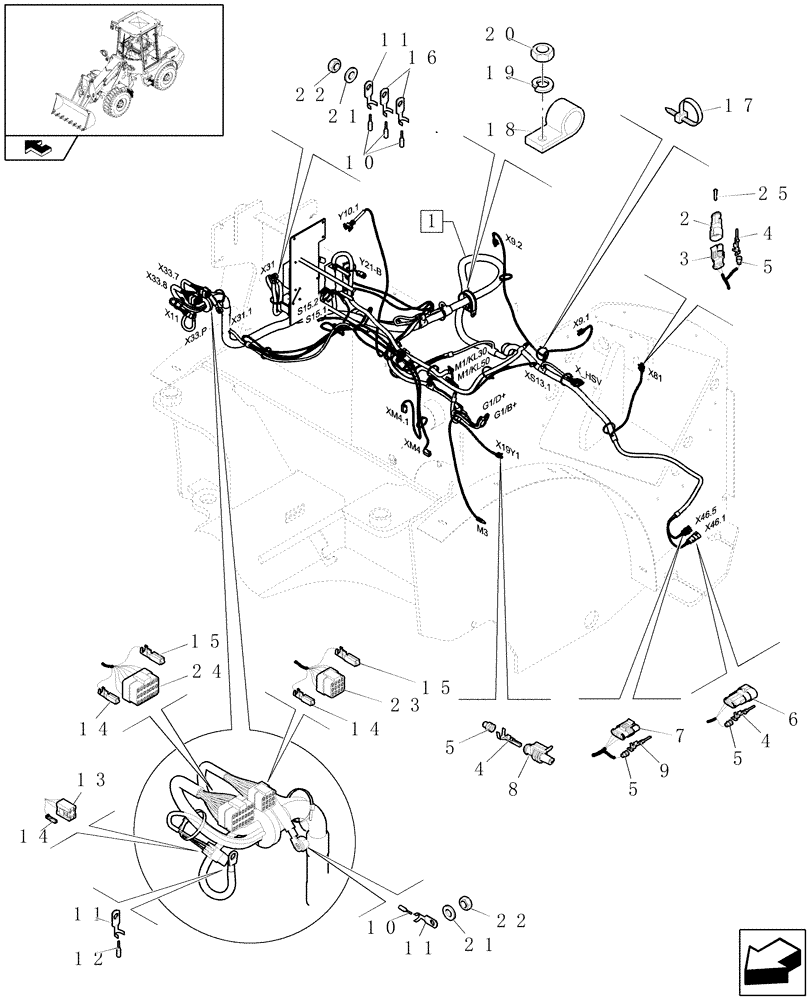 Схема запчастей Case 21E - (1.75.4/01[03]) - REAR FRAME CABLES (06) - ELECTRICAL SYSTEMS