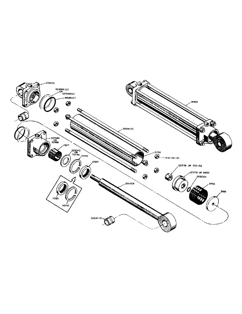 Схема запчастей Case 310 - (44) - 38464 BACKHOE HYDRAULIC STABILIZER CYLINDERS 