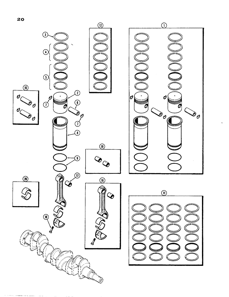 Схема запчастей Case 850 - (020) - PISTON ASSEMBLY AND CONNECTING RODS, (301)DIESEL ENGINE (01) - ENGINE