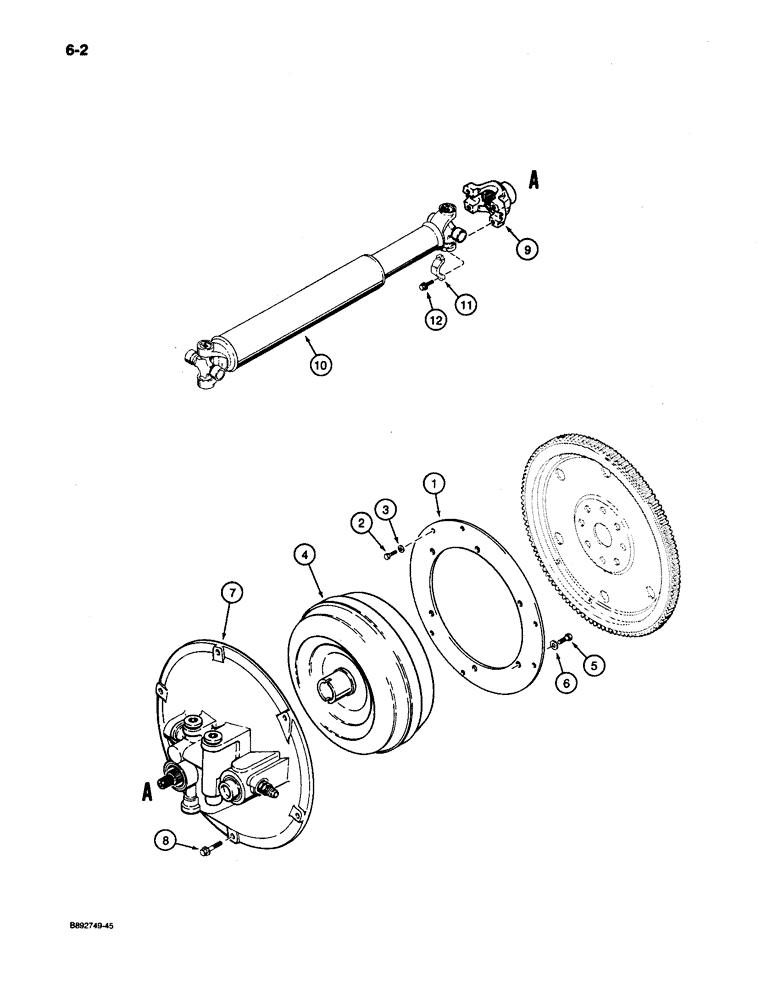 Схема запчастей Case 650 - (6-02) - TORQUE CONVERTER, ADAPTER PLATE,, AND DRIVE SHAFT MOUNTING (06) - POWER TRAIN