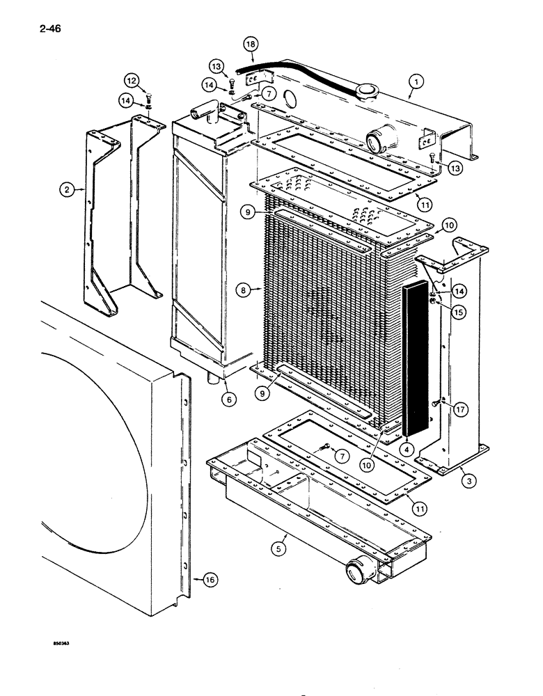 Схема запчастей Case 850D - (2-46) - RADIATOR ASSEMBLY, GENERAL THERMODYNAMICS (02) - ENGINE