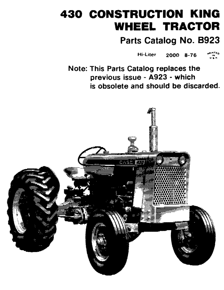 Схема запчастей Case 430CK - (001) - 430 CONSTRUCTION KING WHEEL TRACTOR PARTS CATALOG 