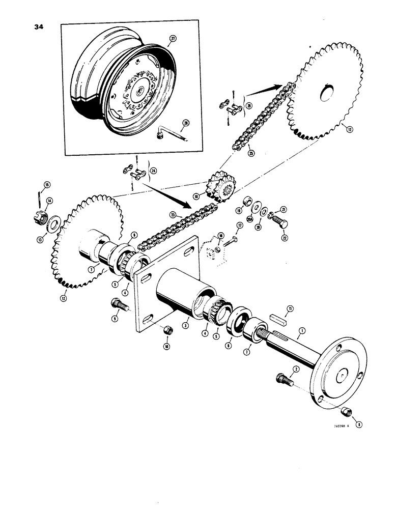 Схема запчастей Case 1816 - (34) - AXLES AND DRIVE CHAINS (14) - MAIN GEARBOX & DRIVE