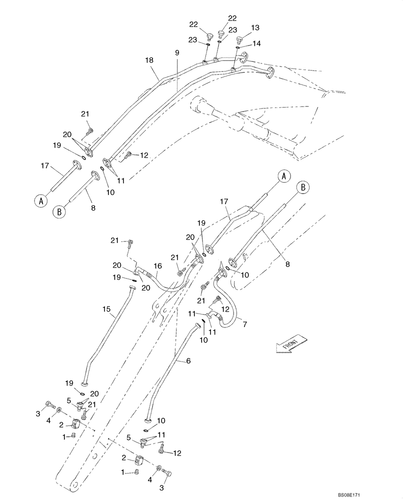 Схема запчастей Case CX350B - (08-26[02]) - HYDRAULICS, AUXILIARY ATTACHMENT - TRIGGER ACTIVATED, 3.25 M (10 FT 8 IN) ARM (08) - HYDRAULICS