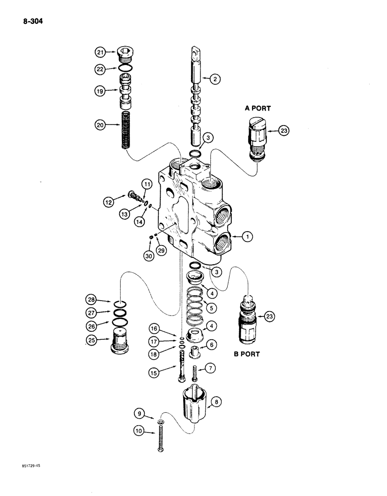 Схема запчастей Case 780C - (8-304) - BACKHOE CONTROL VALVES, BOOM AND BUCKET SECTIONS (08) - HYDRAULICS