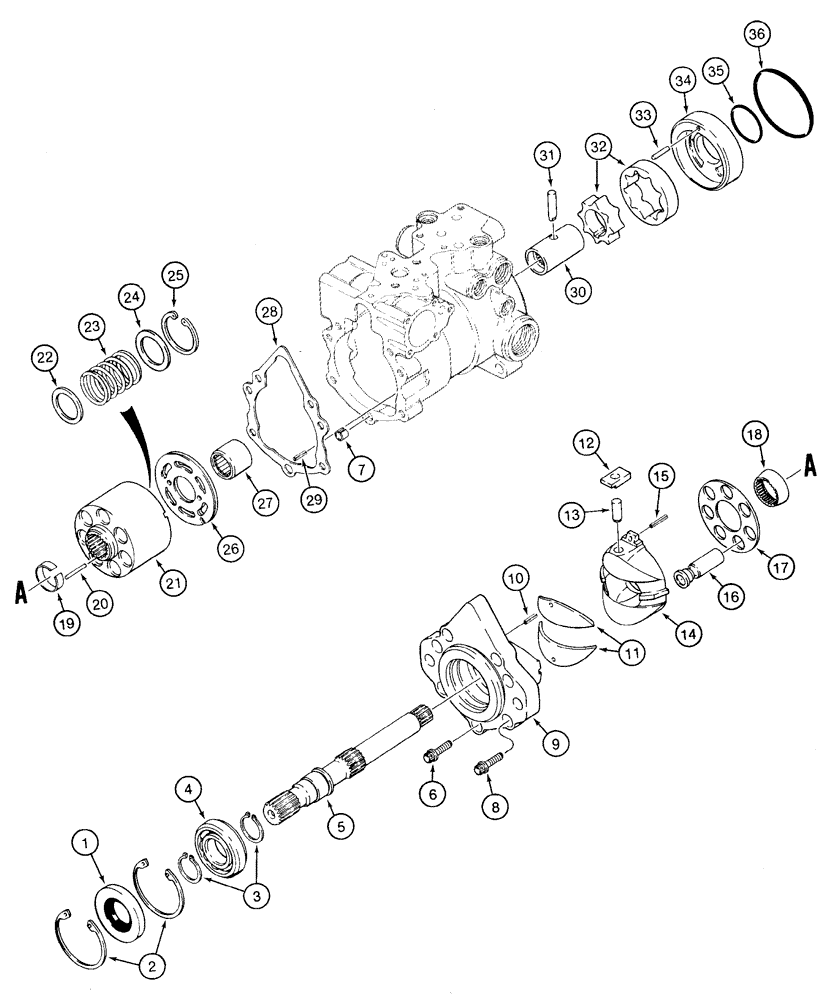 Схема запчастей Case 1835C - (6-42) - TANDEM PUMP ASSEMBLY REAR DRIVE PUMP CYLINDER BLOCK AND SHAFT (06) - POWER TRAIN