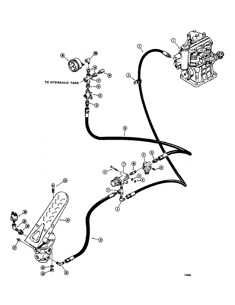 Схема запчастей Case 680CK - (098) - BRAKE SYSTEM, COMPRESSOR TO PRESSURE PROTECTION VALVES AND TREADLE (33) - BRAKES & CONTROLS