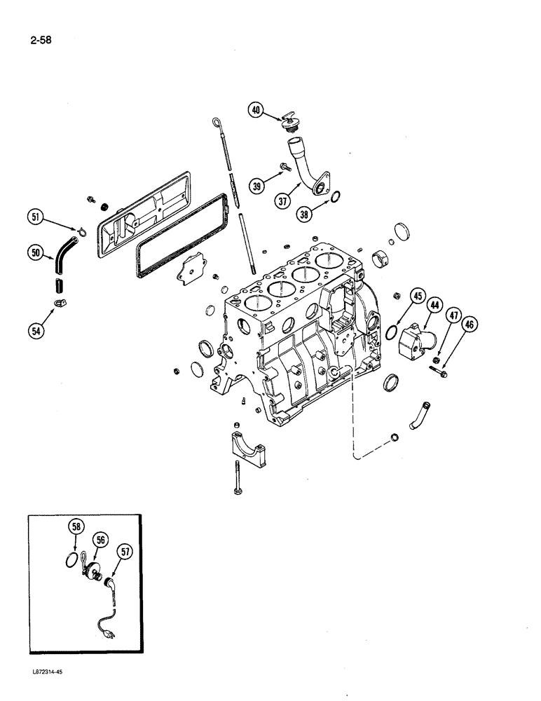 Схема запчастей Case 580K - (02-058) - CYLINDER BLOCK, 4T-390 ENGINE (02) - ENGINE