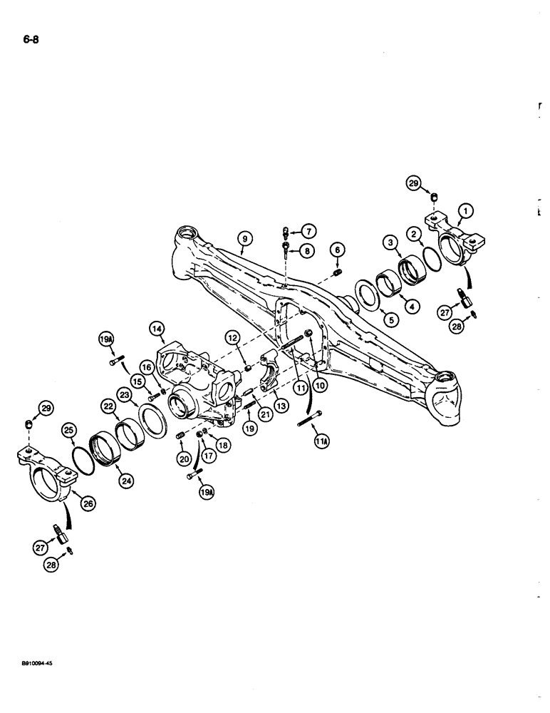 Схема запчастей Case 680L - (6-08) - FOUR WHEEL DRIVE FRONT AXLE, CARRIER AND SUPPORTS (06) - POWER TRAIN