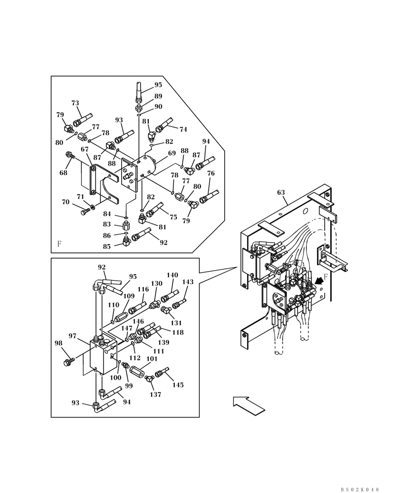 Схема запчастей Case CX330 - (08-034-02[01]) - PILOT CONTROL LINES, PARTITION - MODELS WITH CONTROL SELECTOR VALVE (08) - HYDRAULICS