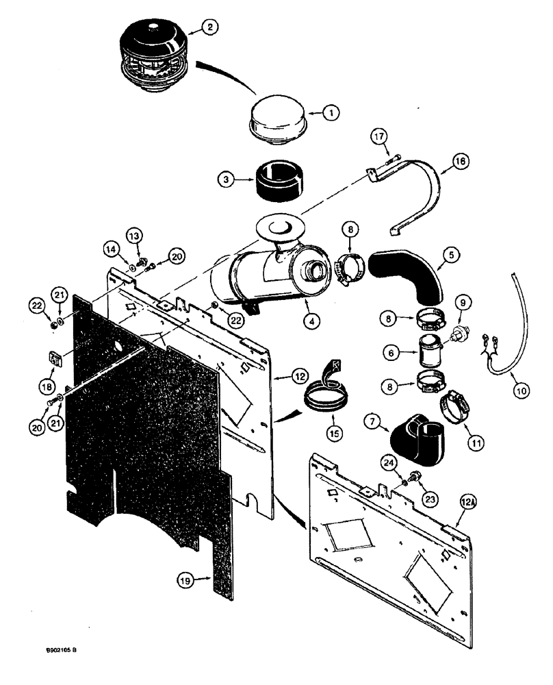 Схема запчастей Case 590 - (2-04) - AIR CLEANER AND AIR INTAKE PARTS (02) - ENGINE