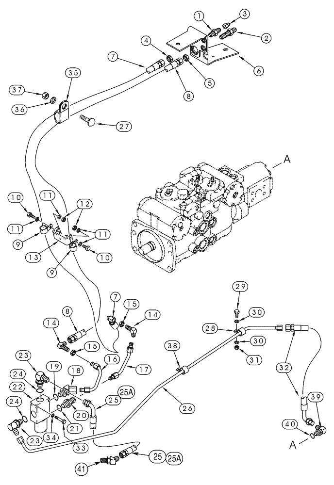 Схема запчастей Case 85XT - (08-11) - HYD COUP SYS, GEAR PUMP TO HOSE MTG BRACKET, MODELS W/7/16" & 9/16" HYD. LINES TO SOLENOID VALVE (08) - HYDRAULICS