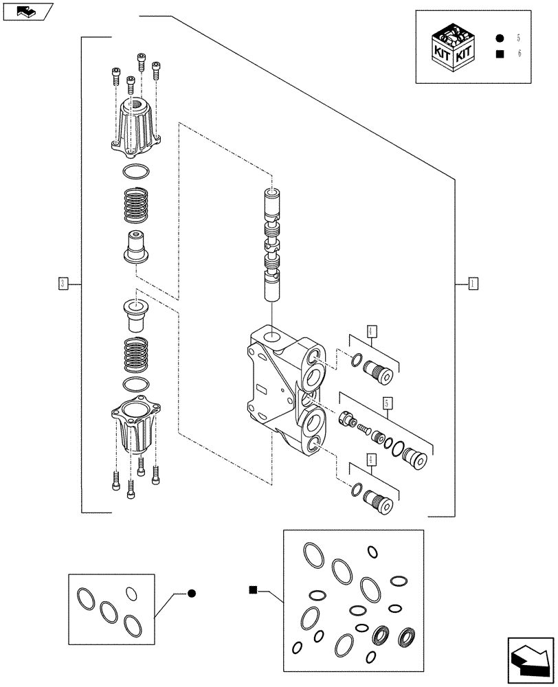 Схема запчастей Case 590SN - (35.724.17[05]) - VAR - 747864, X20137X - LOADER CONTROL VALVE, 3 SECTIONS - BUCKET SECTION, CLAM CYLINDER (PILOT CONTROLS) (35) - HYDRAULIC SYSTEMS