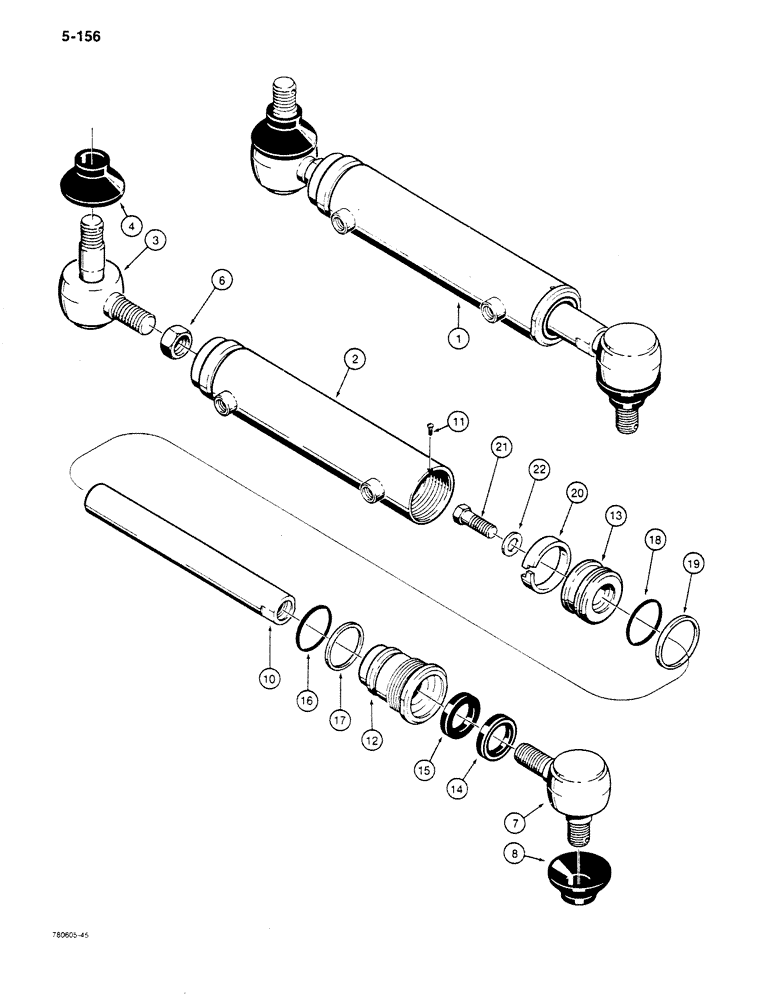 Схема запчастей Case 680K - (5-156) - G102602 STEERING CYLINDER (05) - STEERING